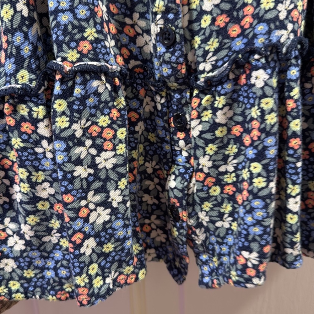 GAP Baby Lightweight Floral Quarter Sleeved ruffle collar Dresses blue Brown 2T - Picture 5 of 12